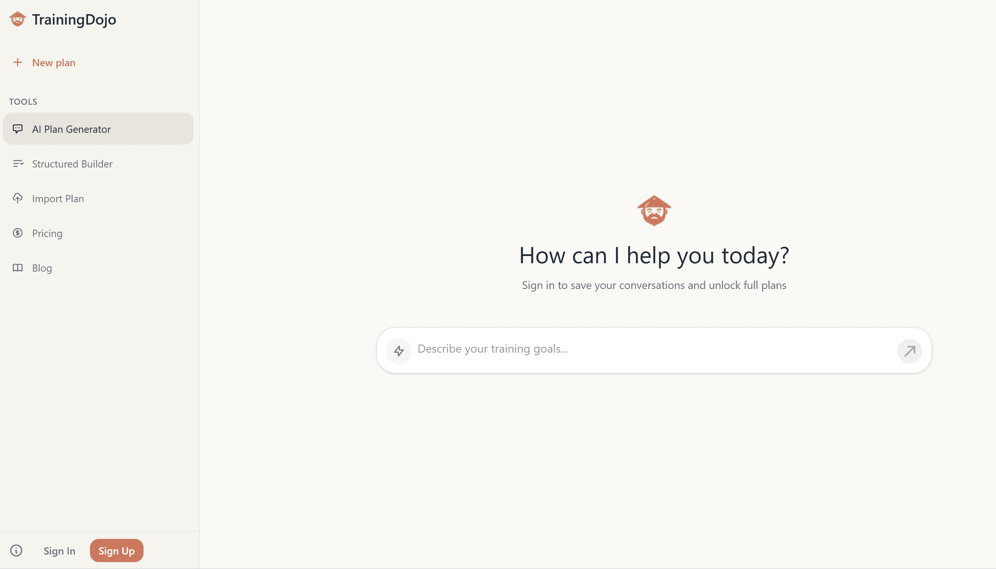 TrainingDojo AI plan generator chat example